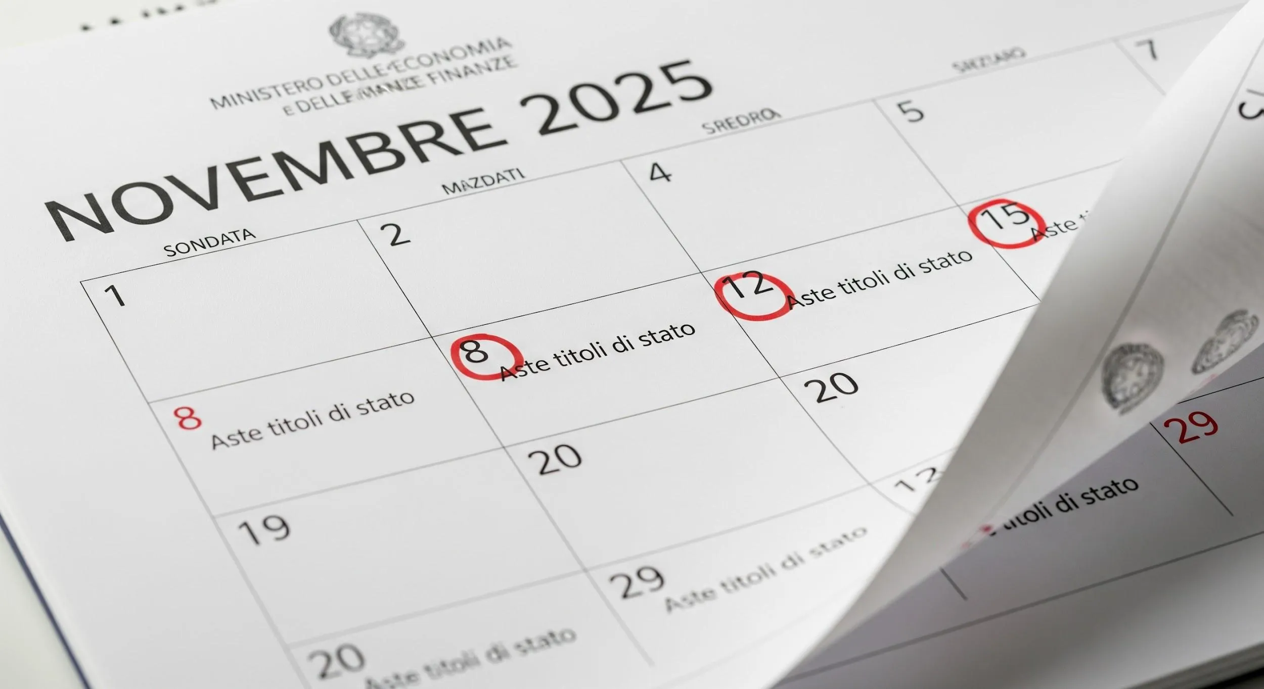 Aste titoli di stato novembre 2025, il calendario ufficiale del Tesoro