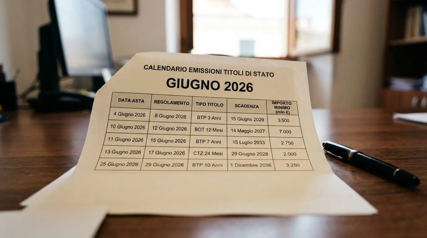 Aste titoli di stato giugno 2026, il calendario ufficiale del Tesoro