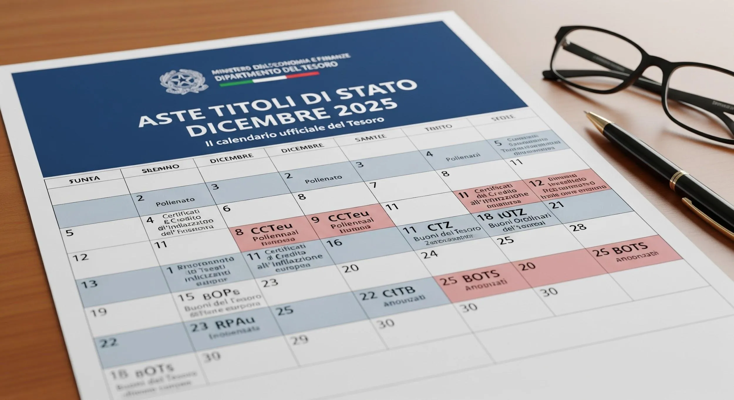 Aste titoli di stato dicembre 2025, il calendario ufficiale del Tesoro
