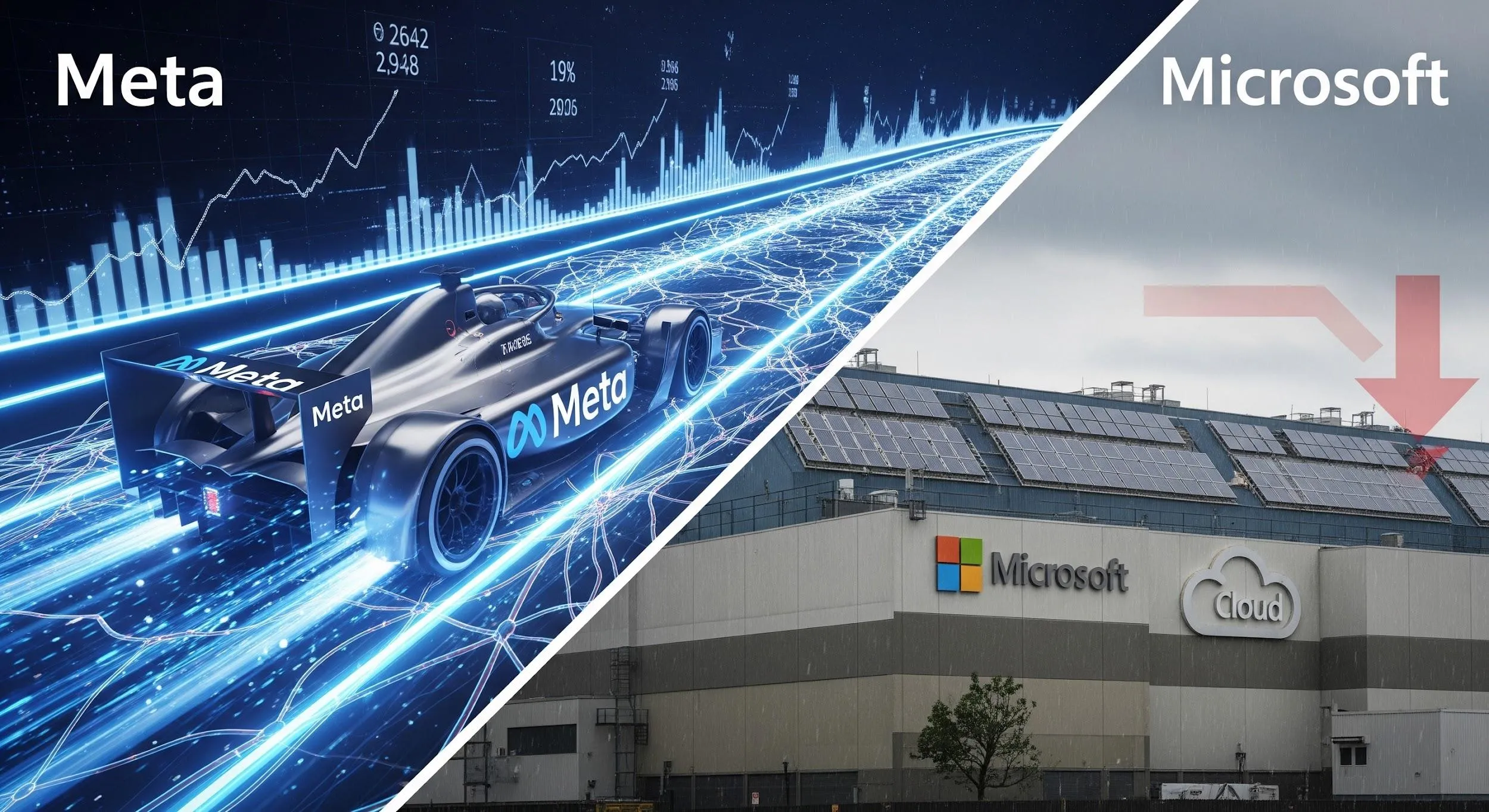 Meta corre sull’AI e convince il mercato, Microsoft frena sui rendimenti del cloud